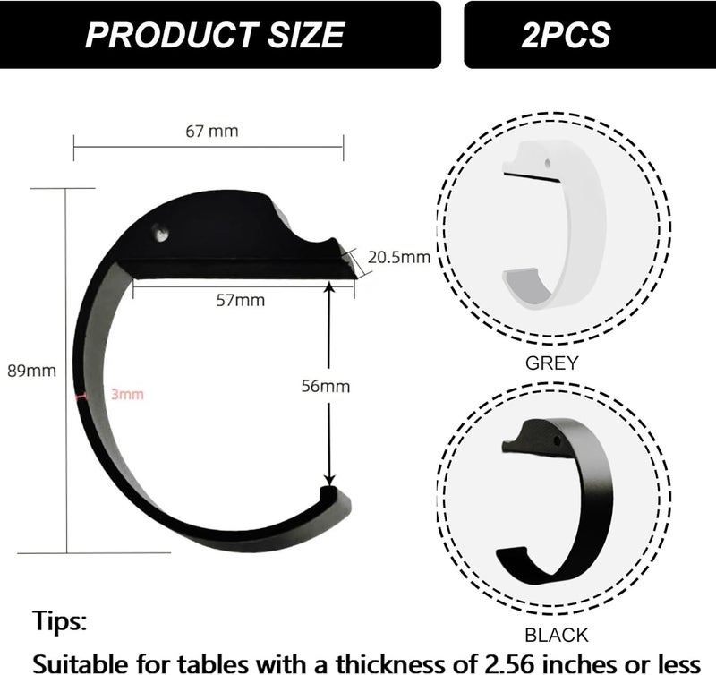 KIBBEH 2PCS Purse Hook for Table Purse Hanger for Desk Portable Desk Bag Hook Non-slip Purse Holder for Table High-Strength Alloy Material for Durability Hangers for Table for Heavy Loads((Black and Gray) - Image 5